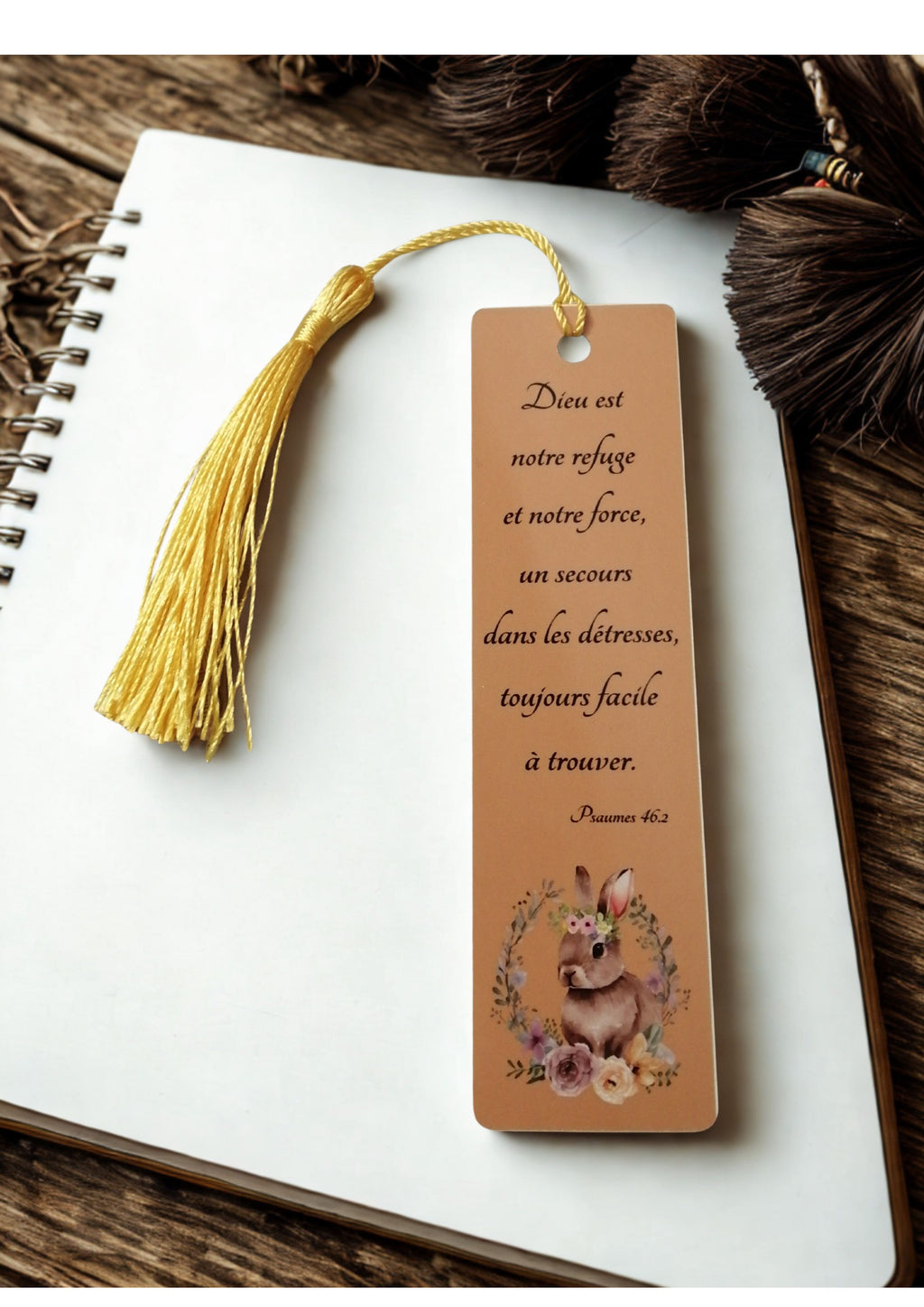 Marque page métal avec pompon - Dieu est notre refuge...