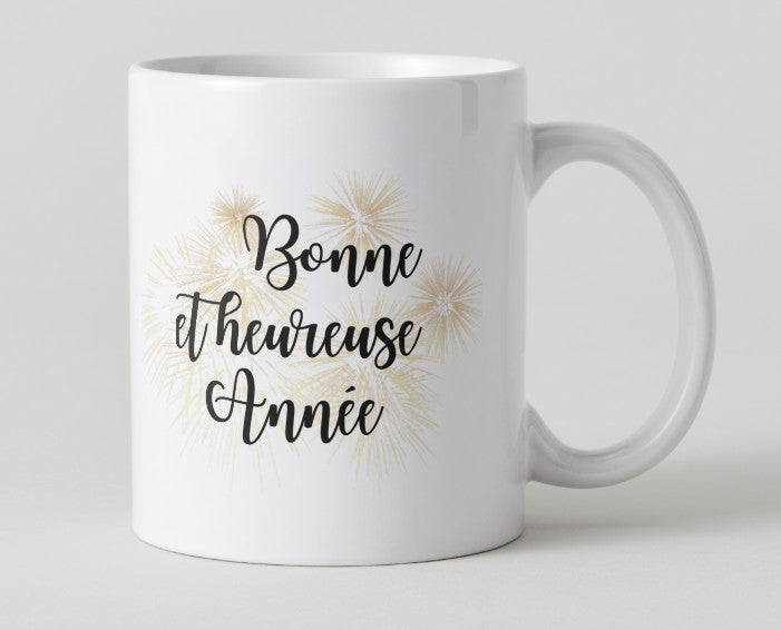 Mug "Bonne Année" et feux d'artifices dorés