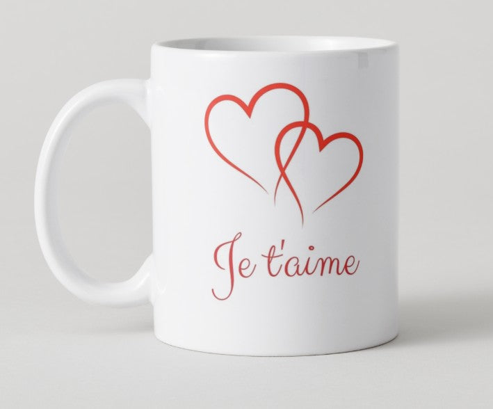 Mug - Saint Valentin - "Je t'aime" avec 2 coeurs