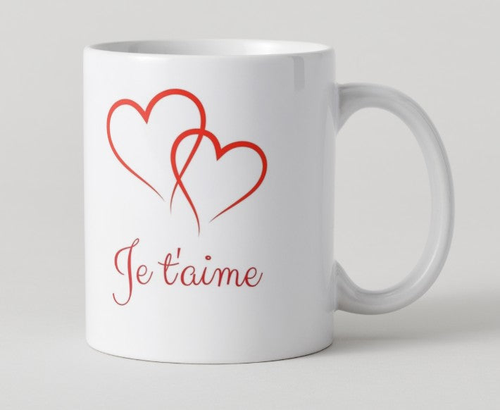 Mug - Saint Valentin - "Je t'aime" avec 2 coeurs