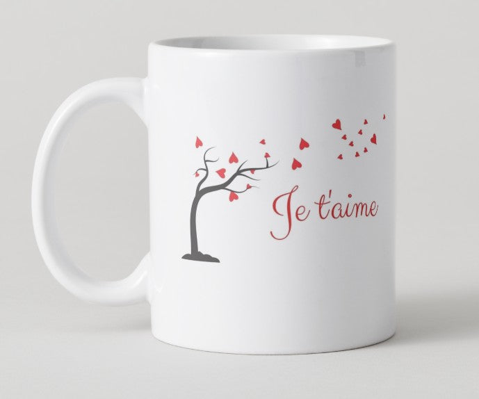 Mug - Saint Valentin - "Je t'aime" avec arbre à coeurs