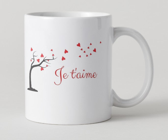 Mug - Saint Valentin - "Je t'aime" avec arbre à coeurs