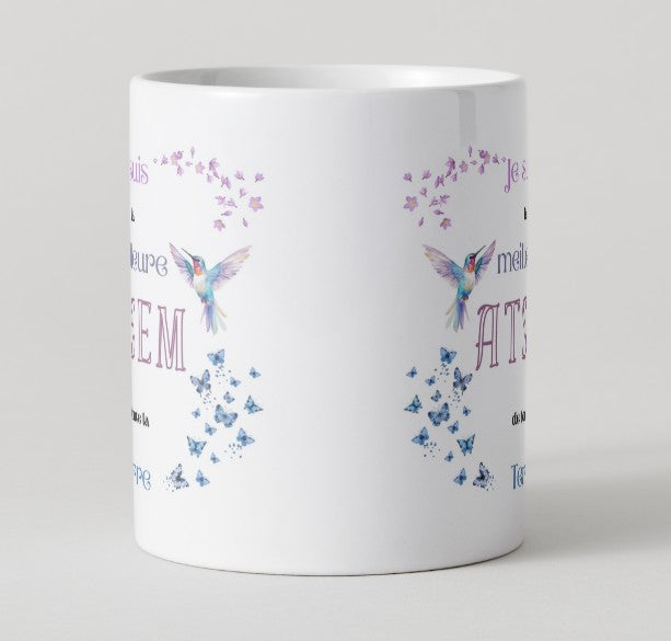 Mug "Je suis la meilleure ATSEM de toute la terre" avec fleurs et papillons