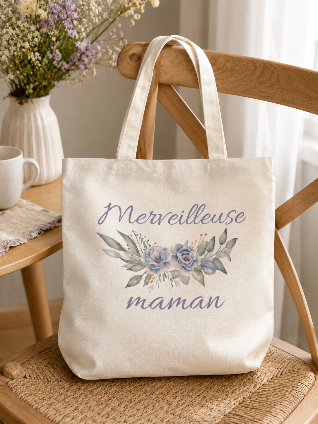 Tote bag - Merveilleuse Maman avec fleurs - Fête des mères