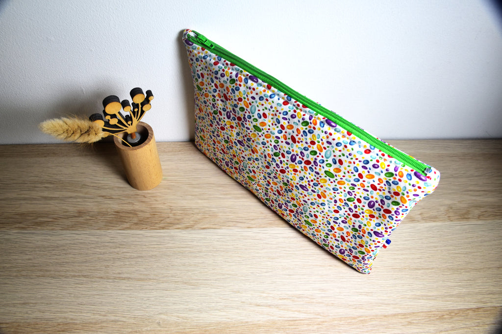 Pochette multi couleur - fermeture verte - 24cm/15cm