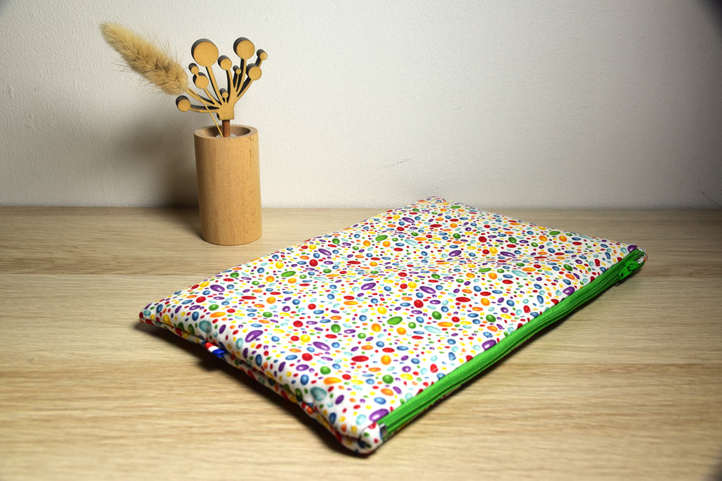 Pochette multi couleur - fermeture verte - 24cm/15cm