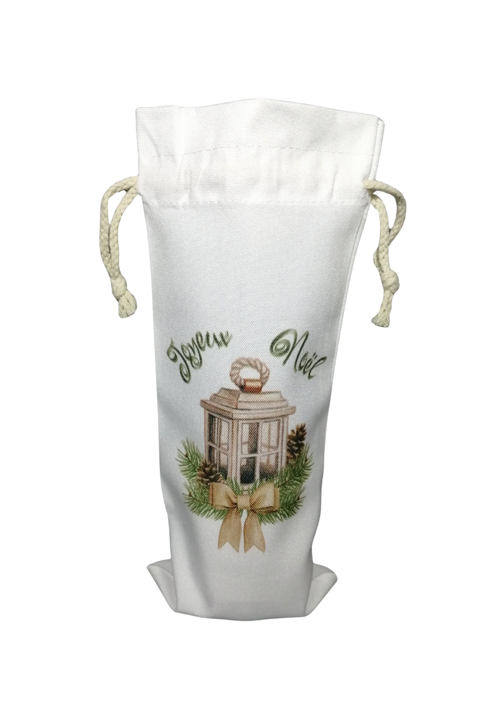 Sac à Bouteille - Joyeux Noël vert avec pommes de pin