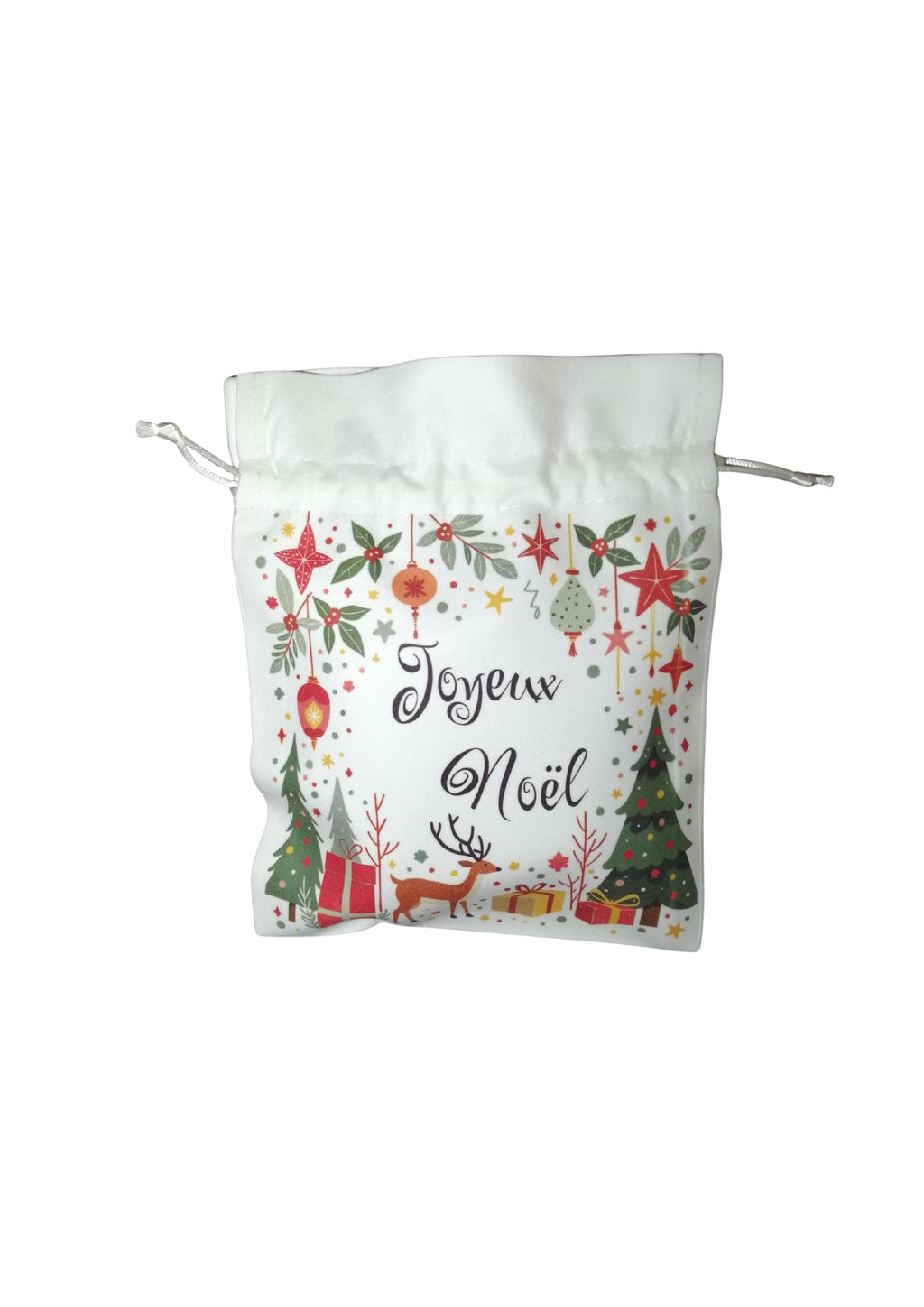 Sac blanc avec cordelette - Joyeux Noël