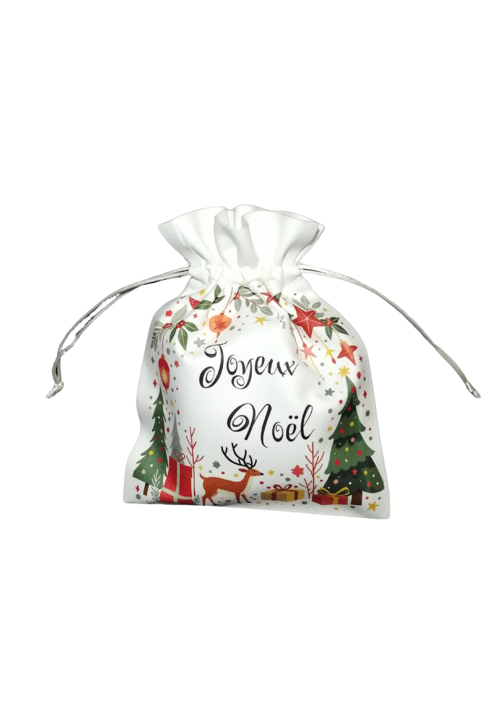 Sac blanc avec cordelette - Joyeux Noël