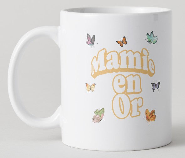 Mug - Fête des Grands-mères - "Mamie en Or" avec papillon
