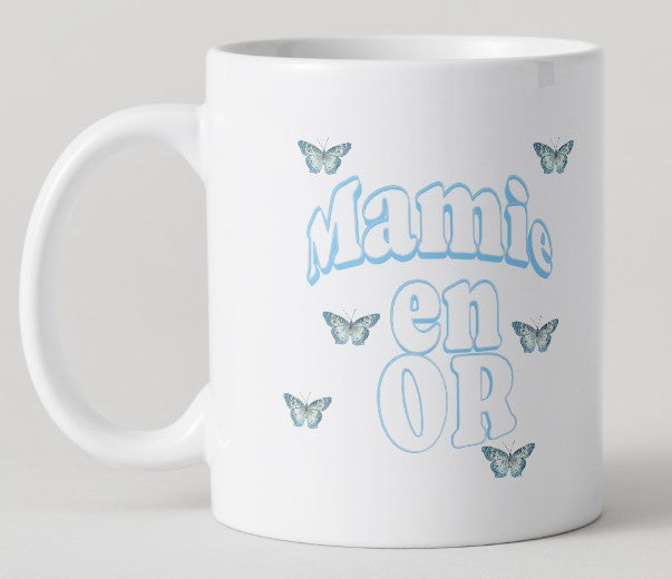 Mug - Fête des Grands-mères - Mamie en Or avec papillon bleu