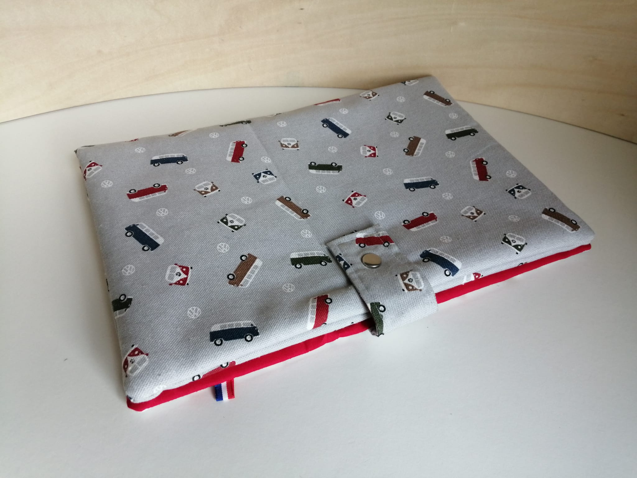 Pochette à ardoise – coton molletonné VW Combi + petite éponge (21×29 cm)