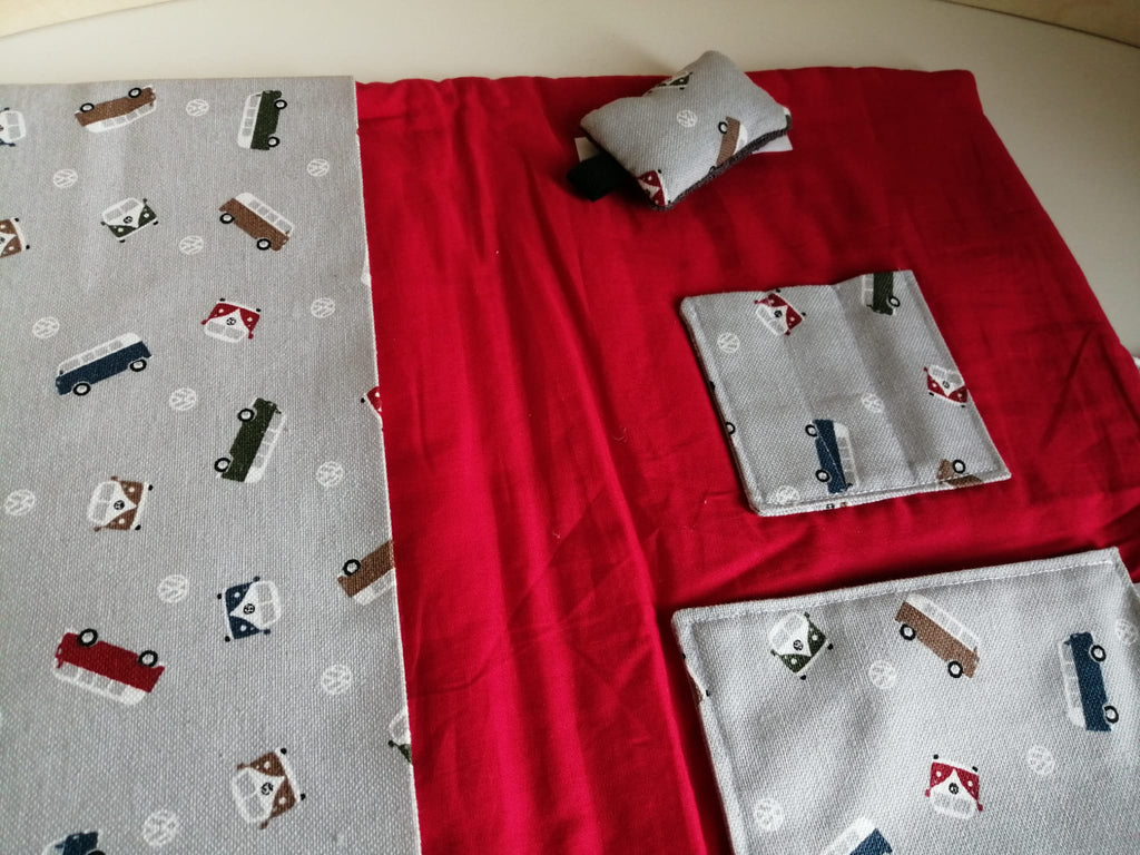 Pochette à ardoise – coton molletonné VW Combi + petite éponge (21×29 cm)