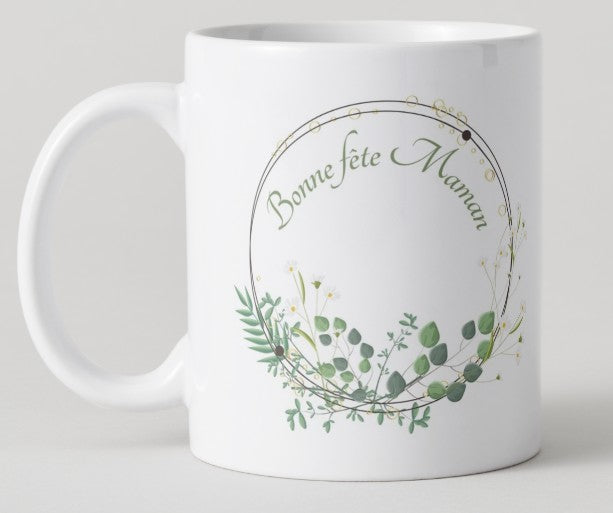 Mug - Bonne fête maman fleurs vertes